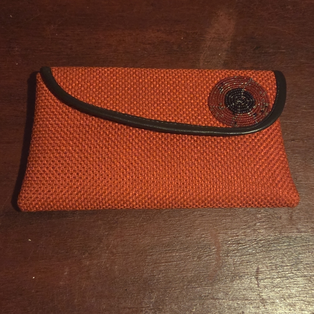 Red Kenyan Woven Clutch with Massi Beaded Accent